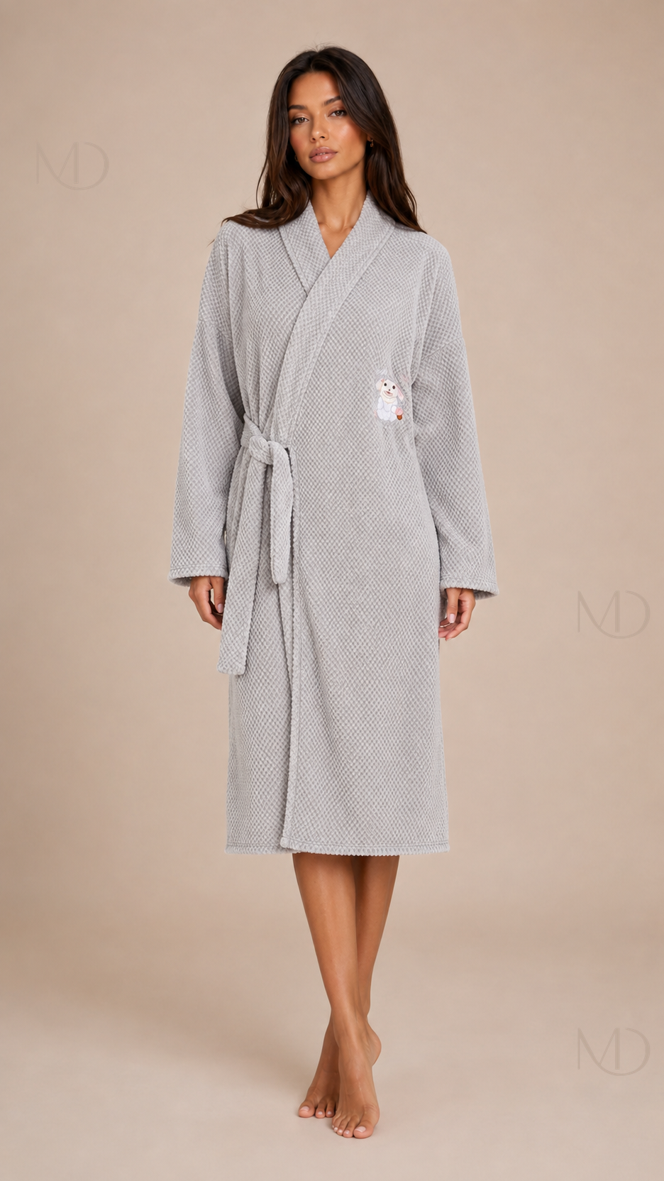 Noelle Waffle Bath Robe — gray 01 model