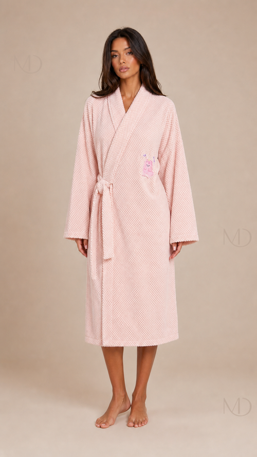Noelle Waffle Bath Robe — pink 01 model