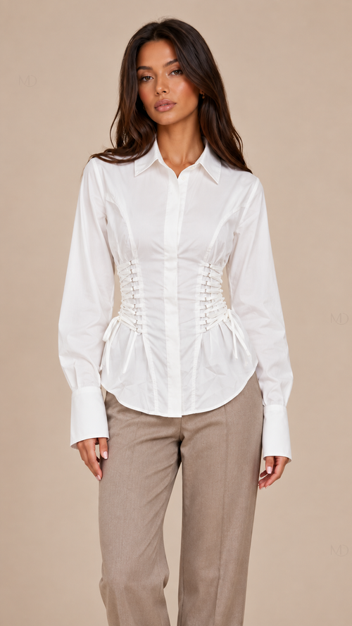 Elowen Corset Shirt - white-01-front