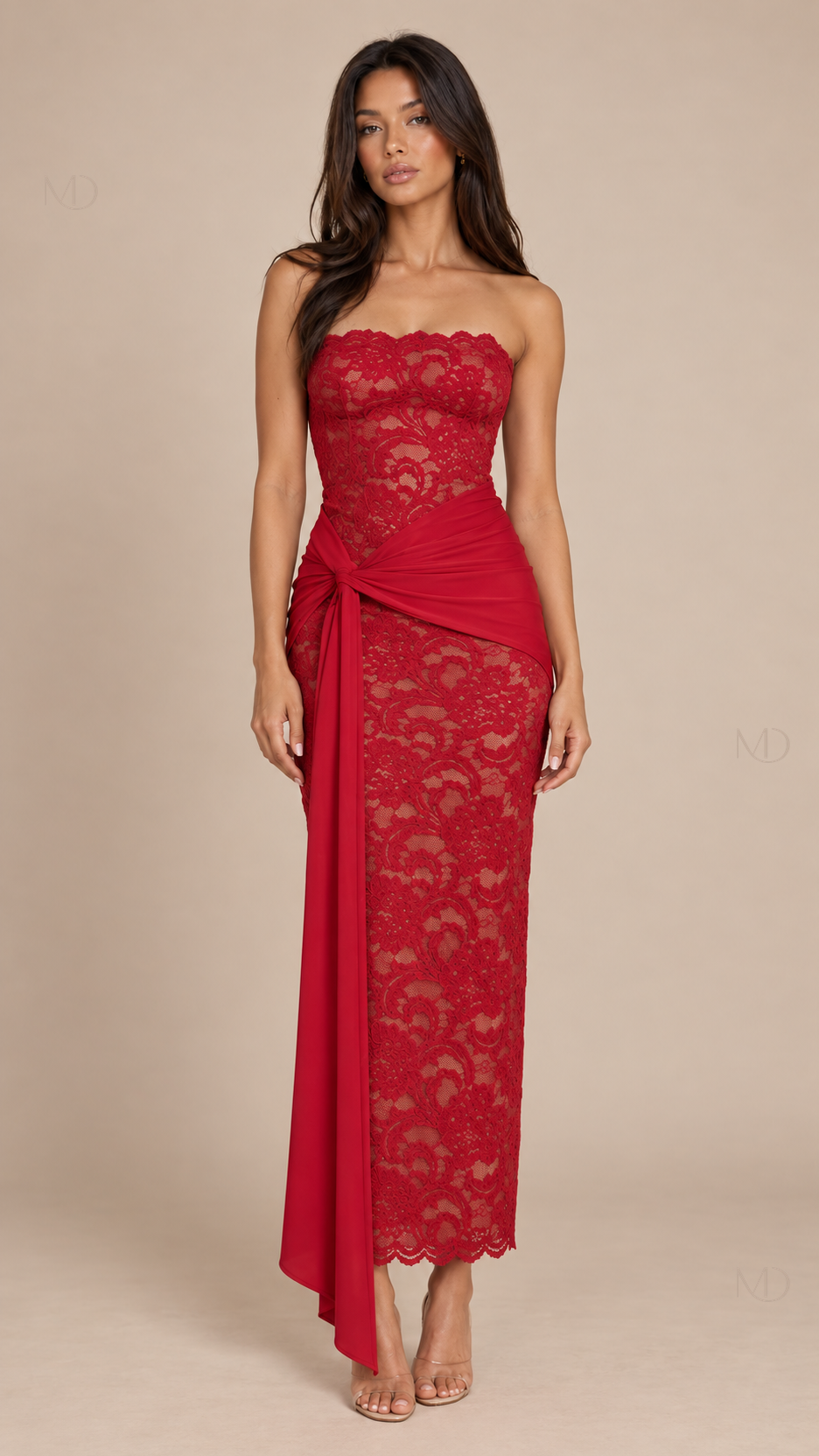 Seraphina Lace Maxi Dress - red-01-front