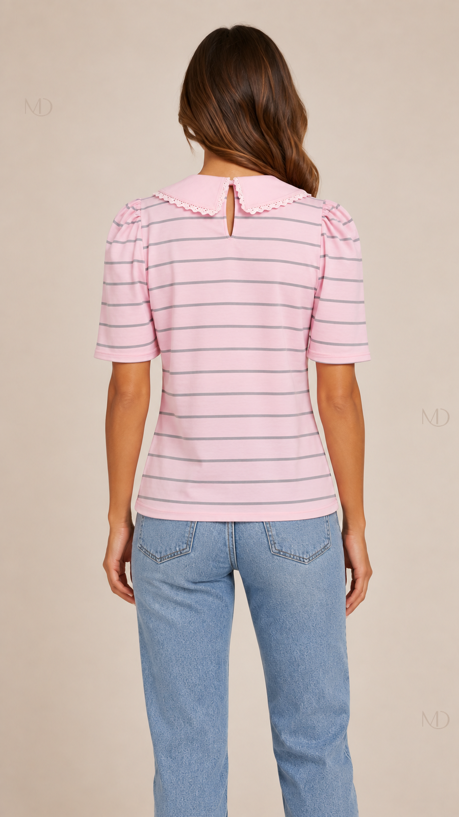 Delphine Striped Collar Top - pink-02-back