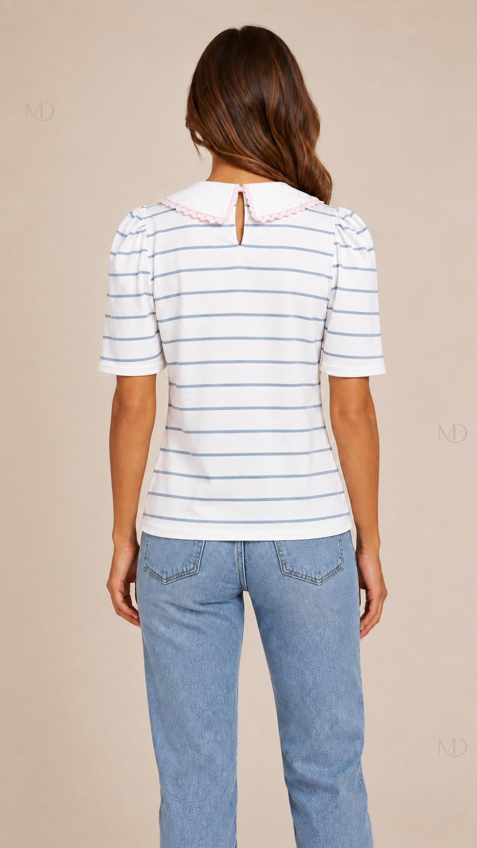 Delphine Striped Collar Top - white-02-back