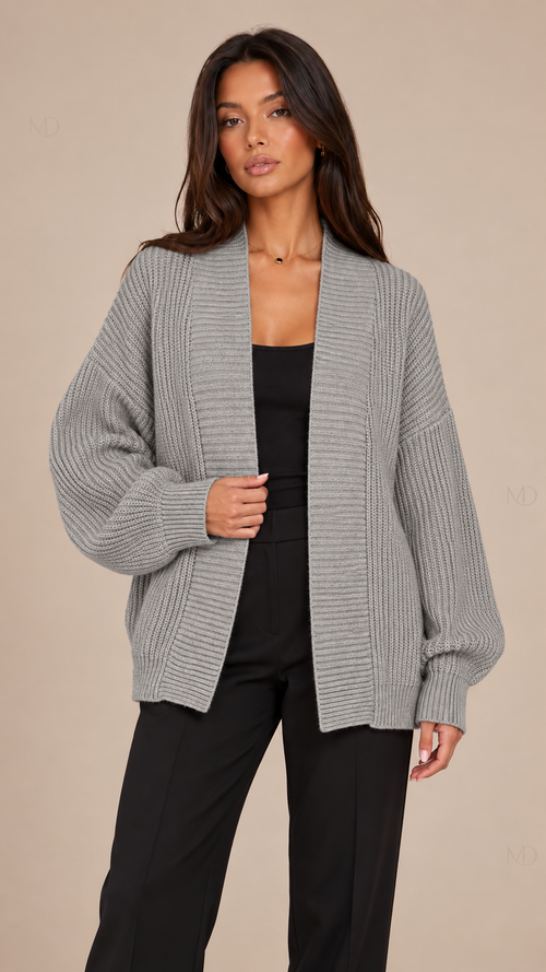 Wren Oversized Knit Cardigan - gray-01-front