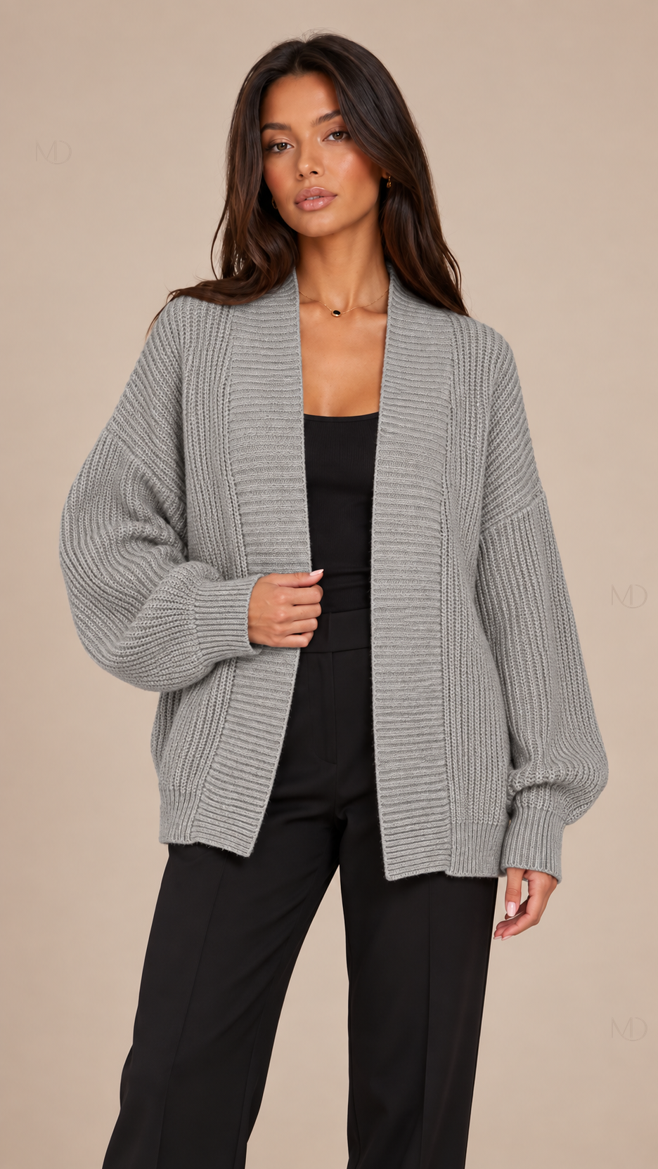 Wren Oversized Knit Cardigan - gray-01-front