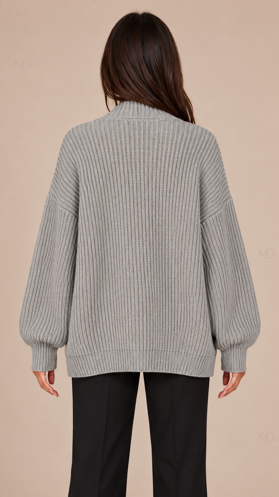 Wren Oversized Knit Cardigan - gray-02-back