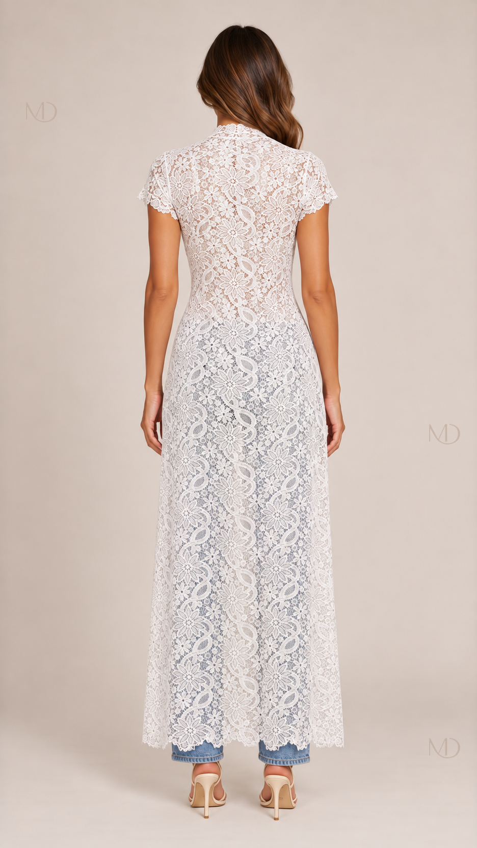 Odette Lace Longline Top - white-02-back