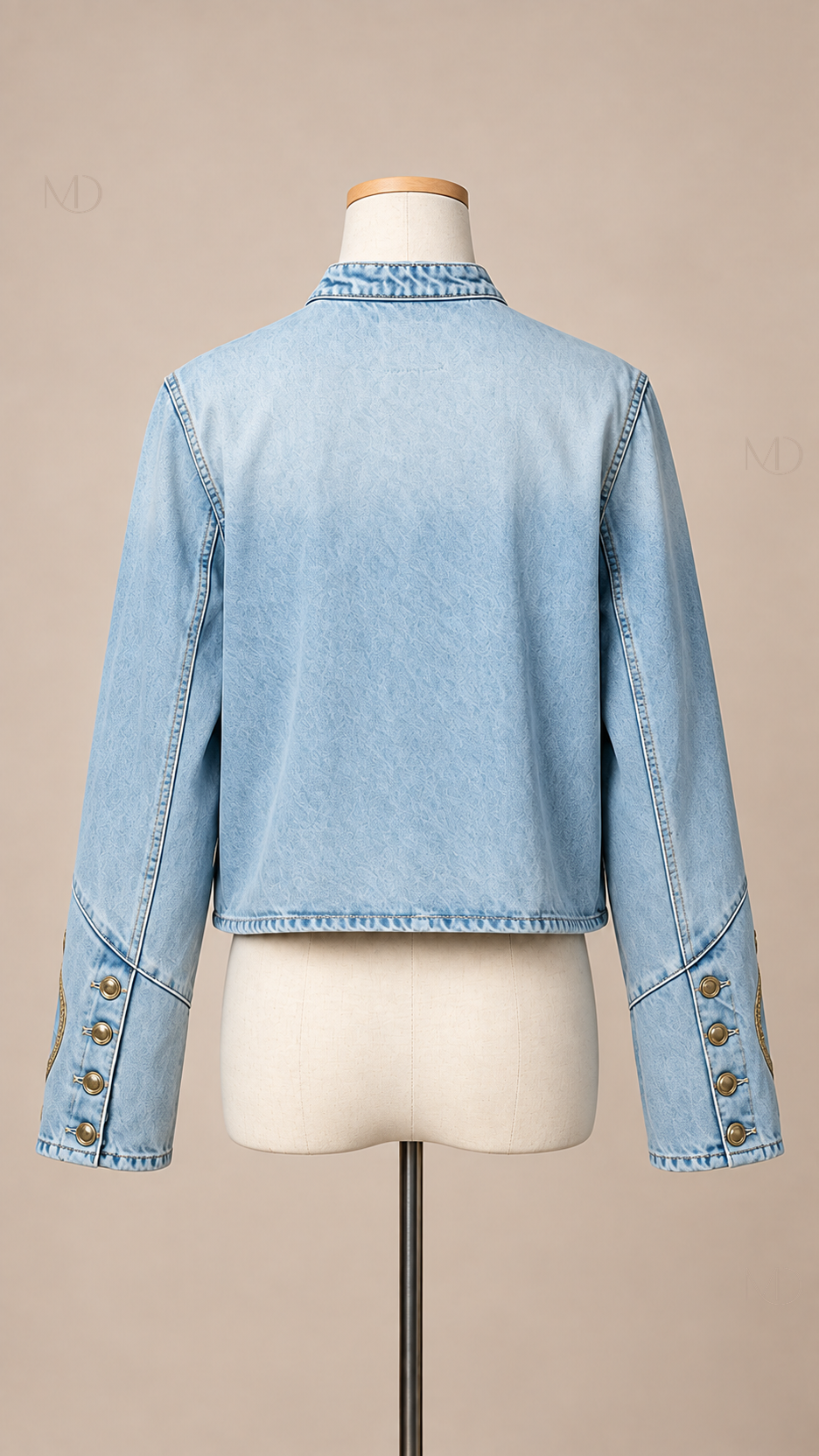 Odette Braided Denim Jacket — blue mannequin back