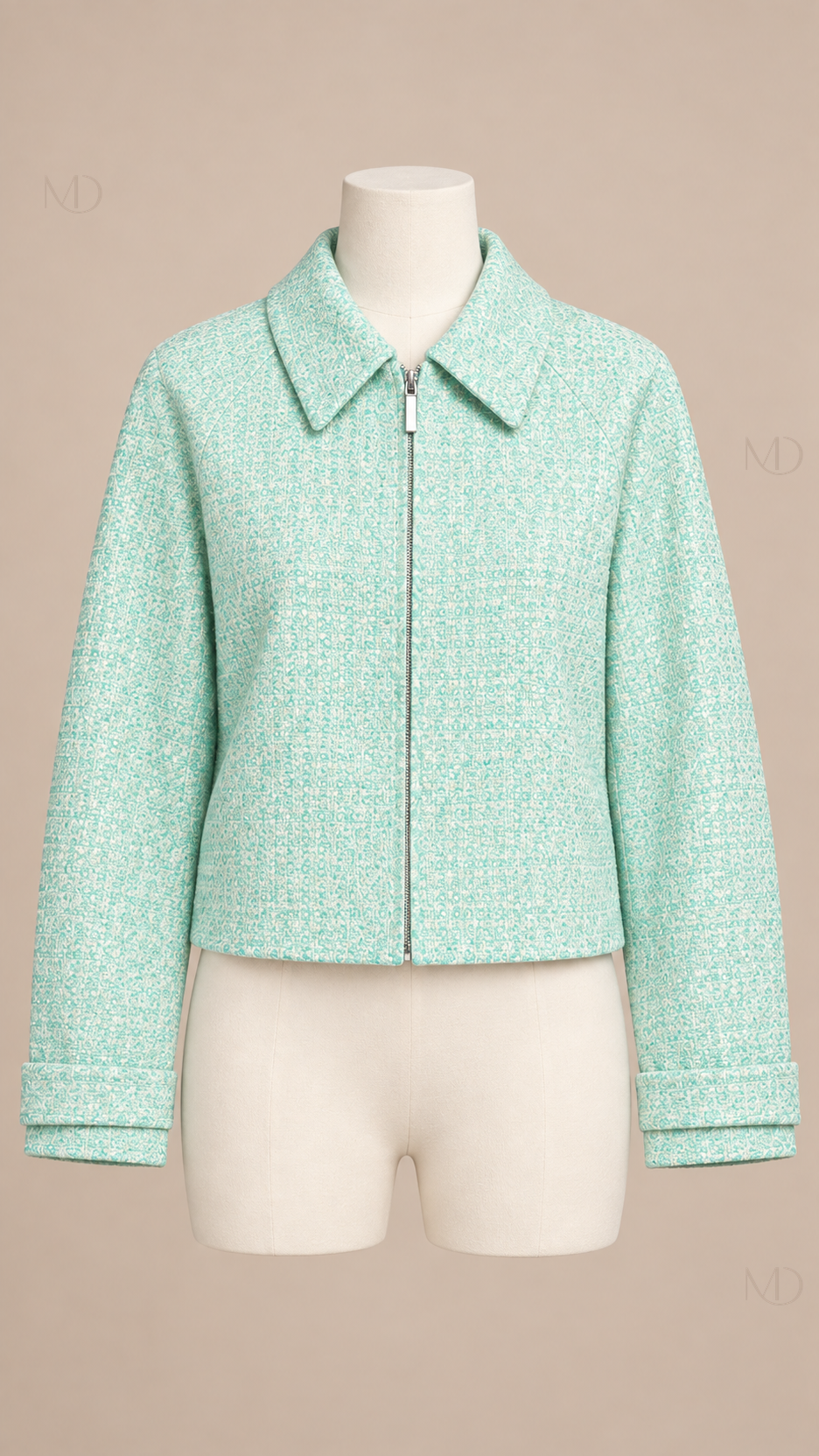 Celeste Mint Tweed Jacket — green mannequin front