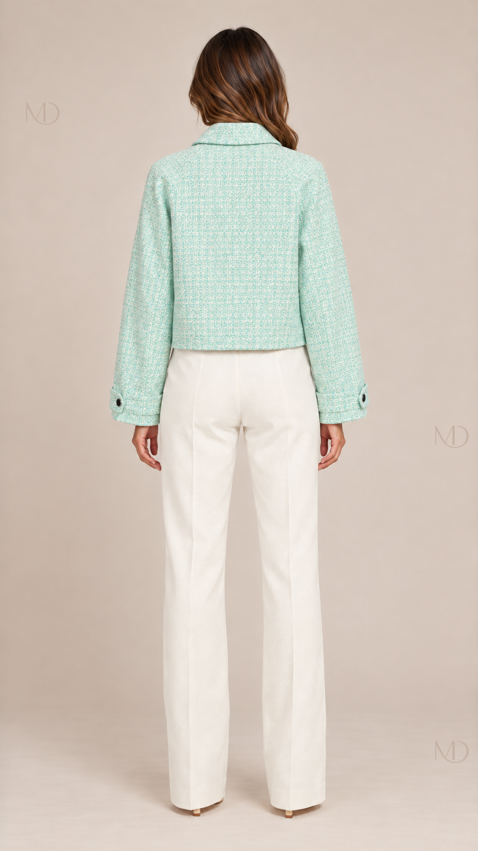 Celeste Mint Tweed Jacket — green model back