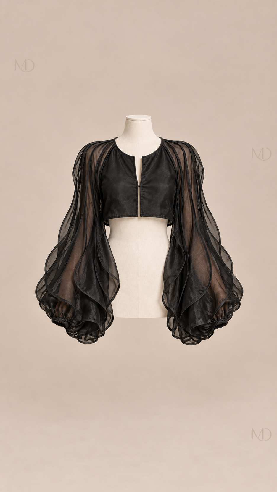 Aurelie Organza Balloon Blouse — black mannequin front