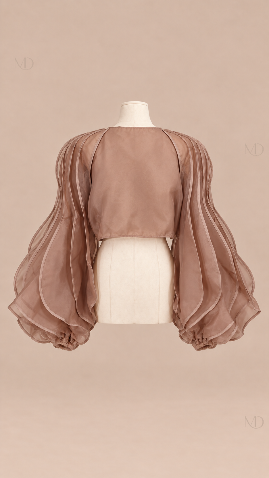 Aurelie Organza Balloon Blouse — brown mannequin back