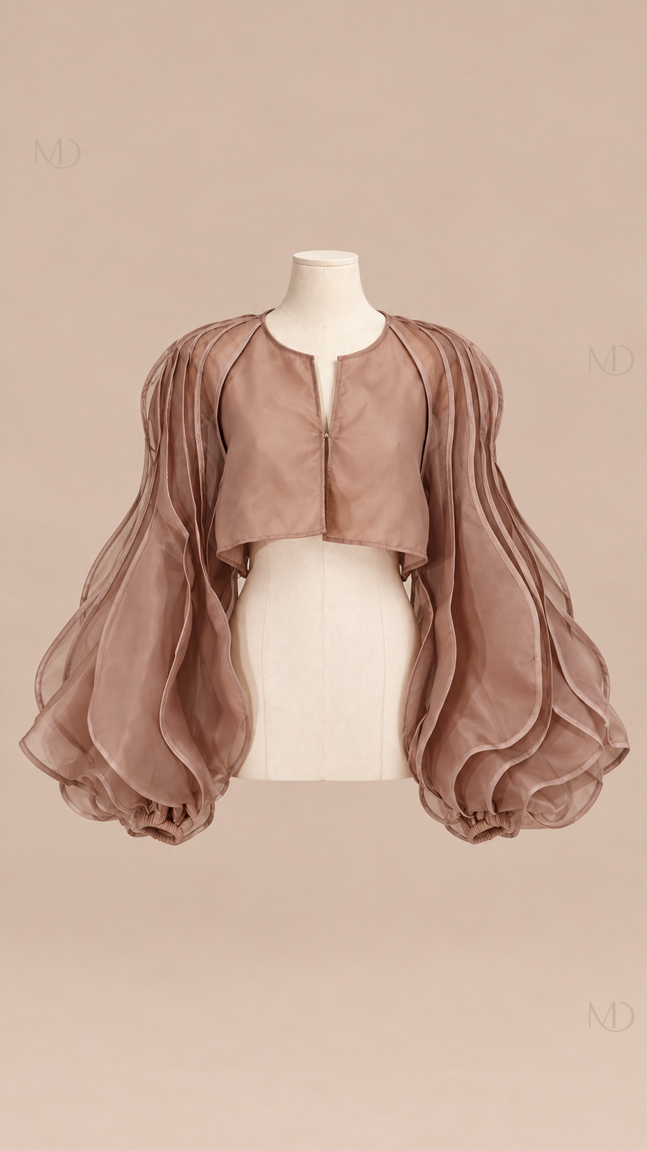 Aurelie Organza Balloon Blouse — brown mannequin front