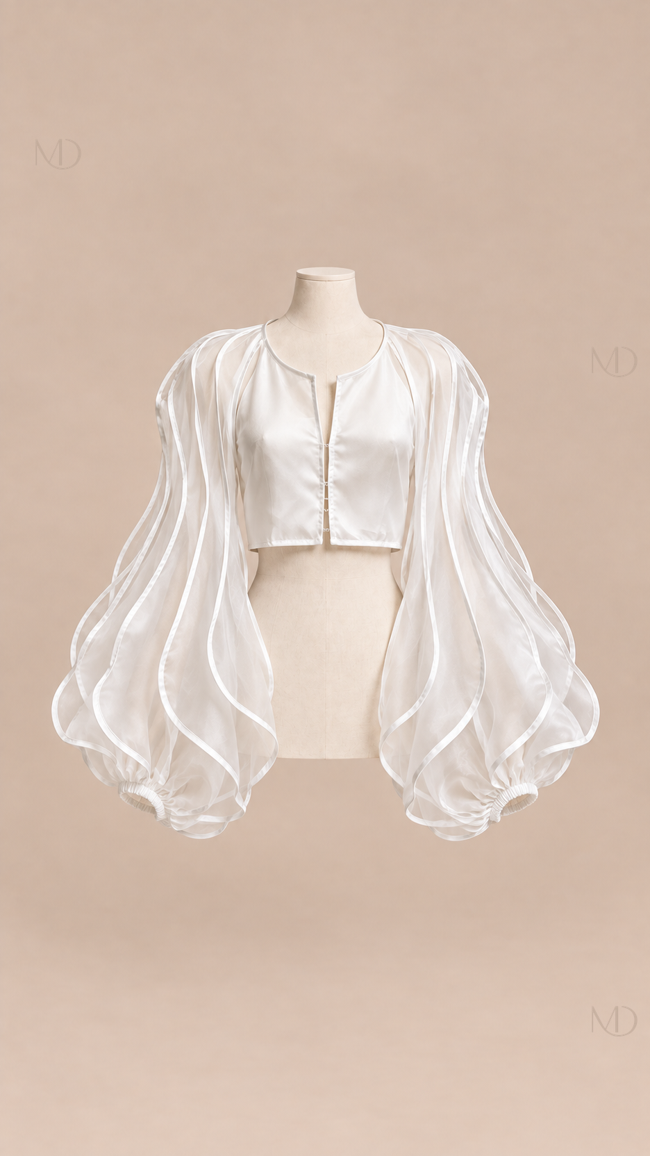 Aurelie Organza Balloon Blouse — white mannequin front