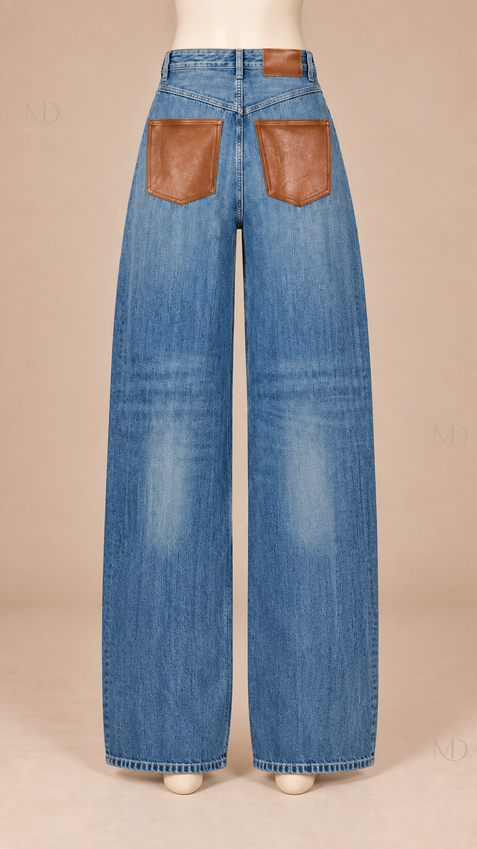 Rhea Leather Pocket Jeans — vintage blue mannequin back