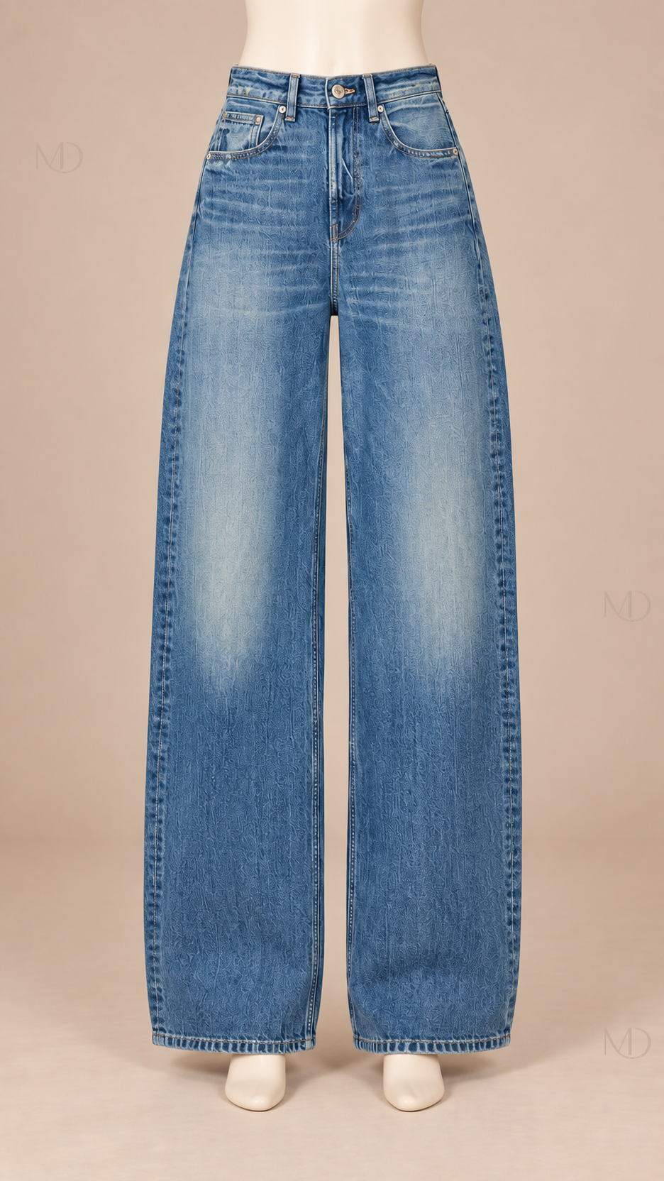 Rhea Leather Pocket Jeans — vintage blue mannequin front