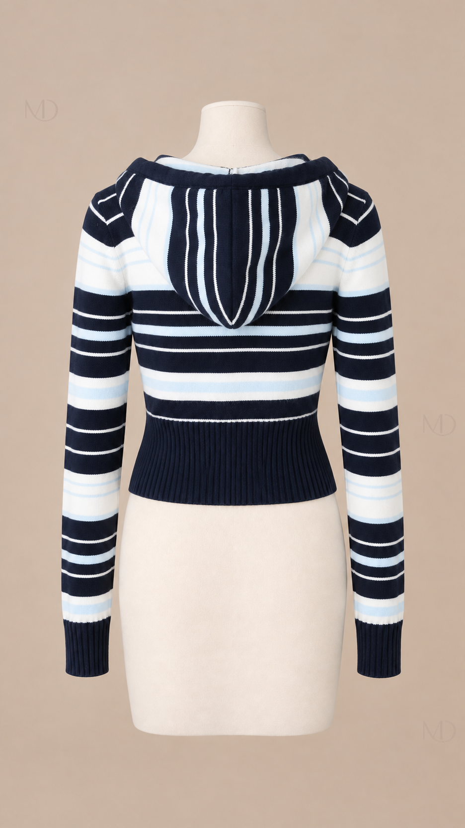 Noa Striped Hooded Cardigan — blue mannequin back