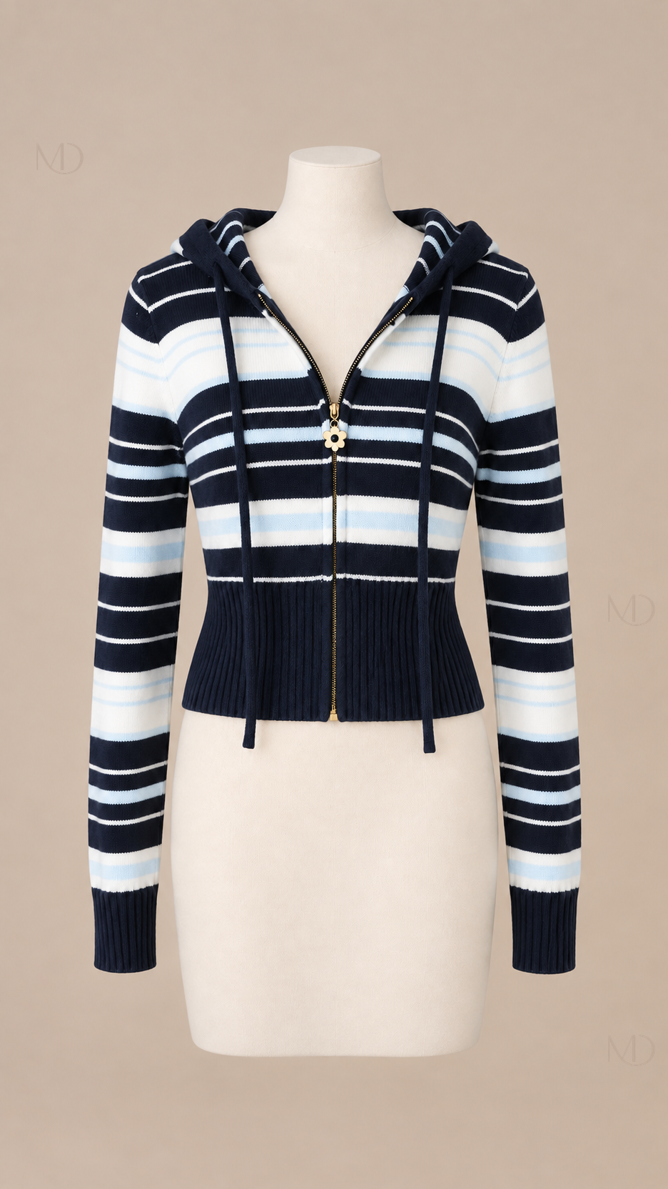 Noa Striped Hooded Cardigan — blue mannequin front