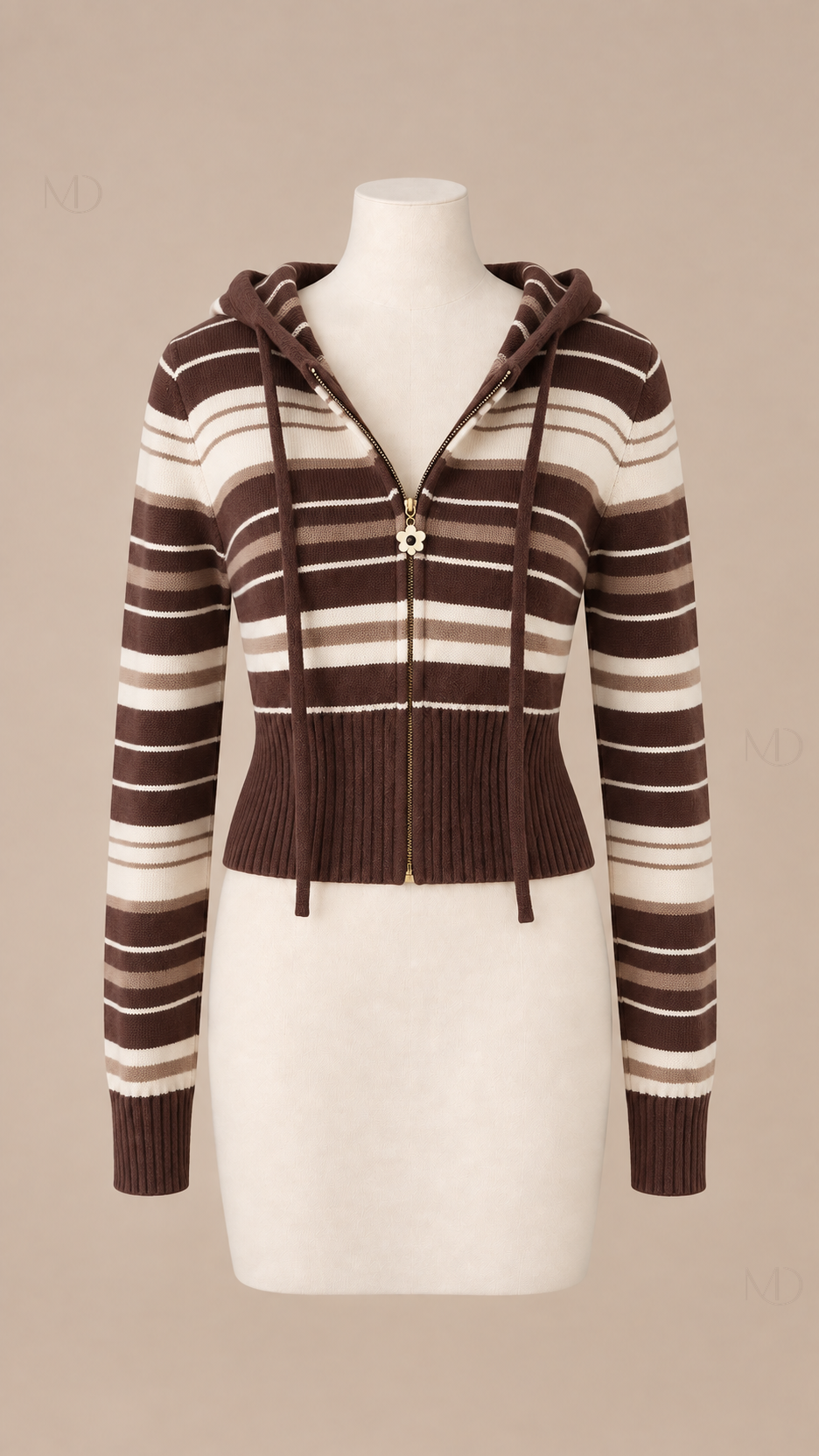 Noa Striped Hooded Cardigan — brown mannequin front