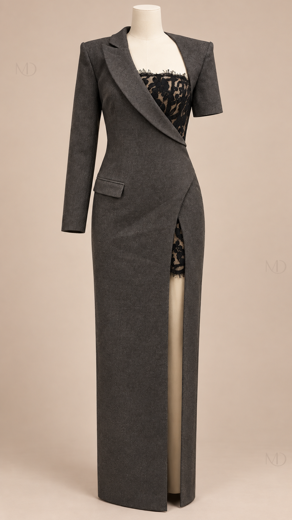 Sorenne Lace Blazer Maxi Dress — dark gray mannequin front
