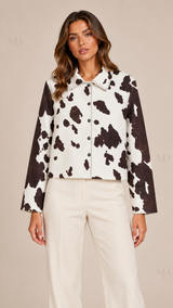 Cleo Cow Print Cropped Jacket