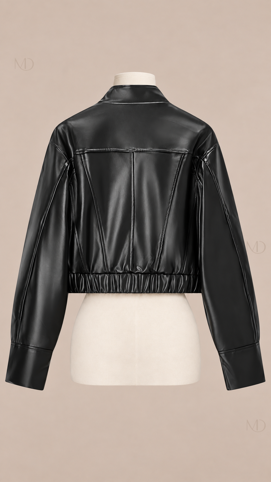 Noa Cropped Leather Jacket — black mannequin back