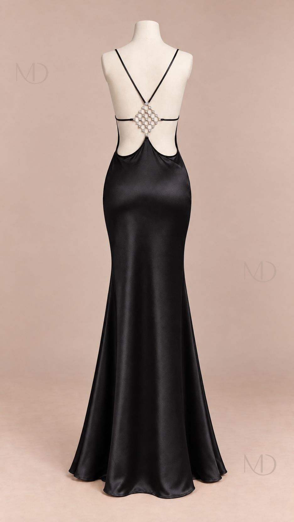 Odette Backless Halter Maxi Dress — black mannequin back