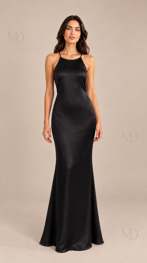 Odette Backless Halter Maxi Dress — black model front