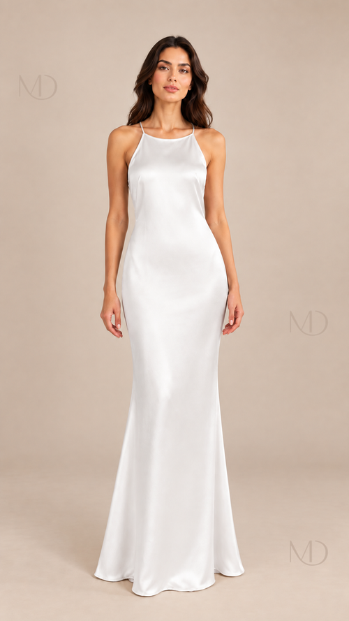 Odette Backless Halter Maxi Dress — white model front