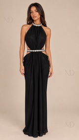 Celeste Crystal Halter Maxi Dress