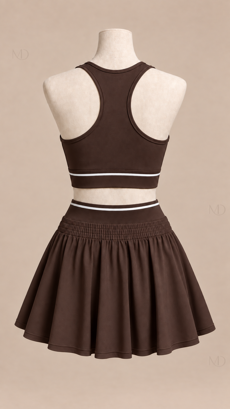 Ace Pleated Tennis Skirt Set — dark brown mannequin back