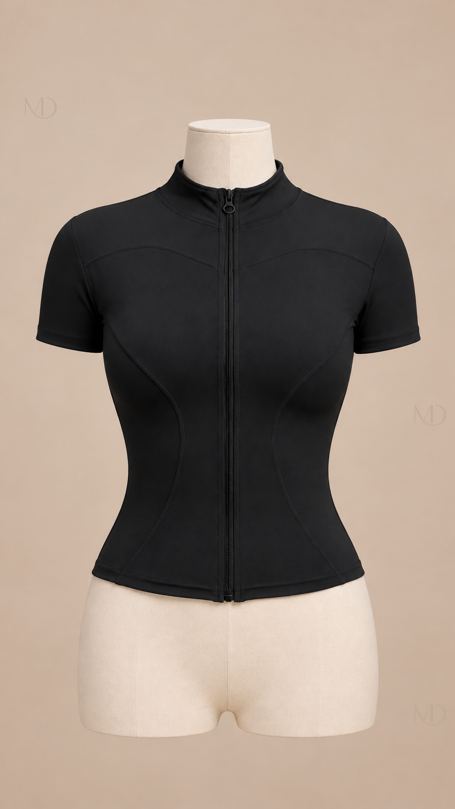 Nova Zip-Up Yoga Top — black mannequin front
