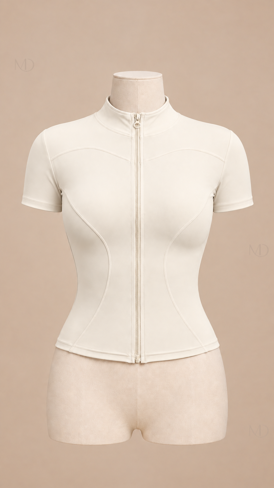 Nova Zip-Up Yoga Top — ivory mannequin front
