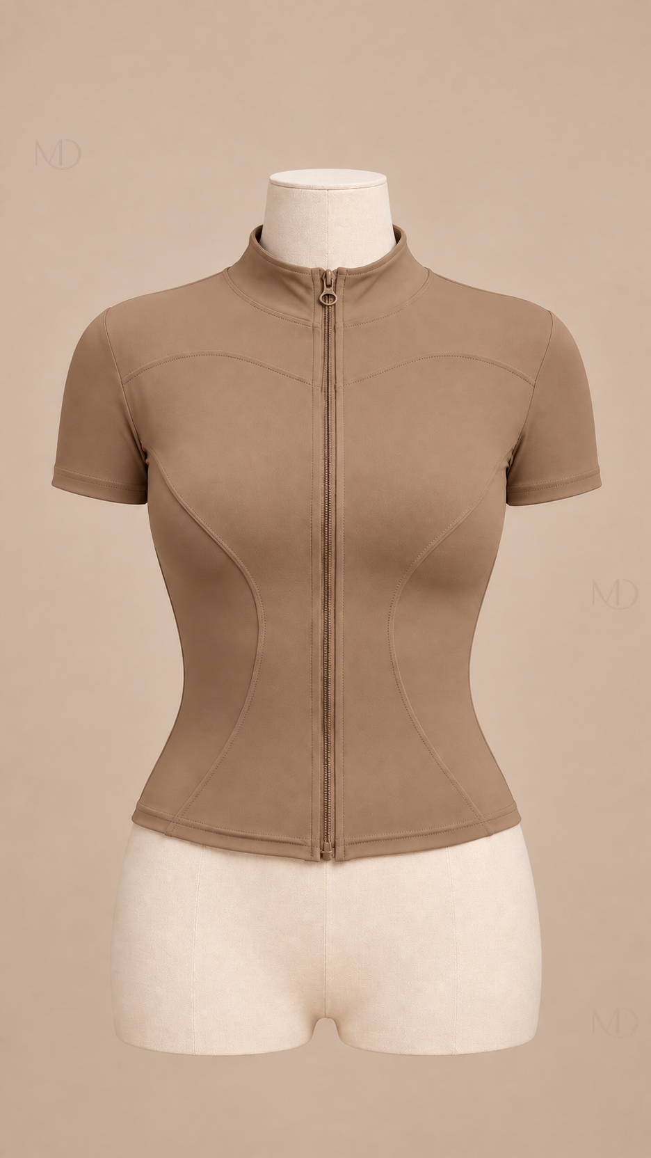 Nova Zip-Up Yoga Top — mocha mannequin front