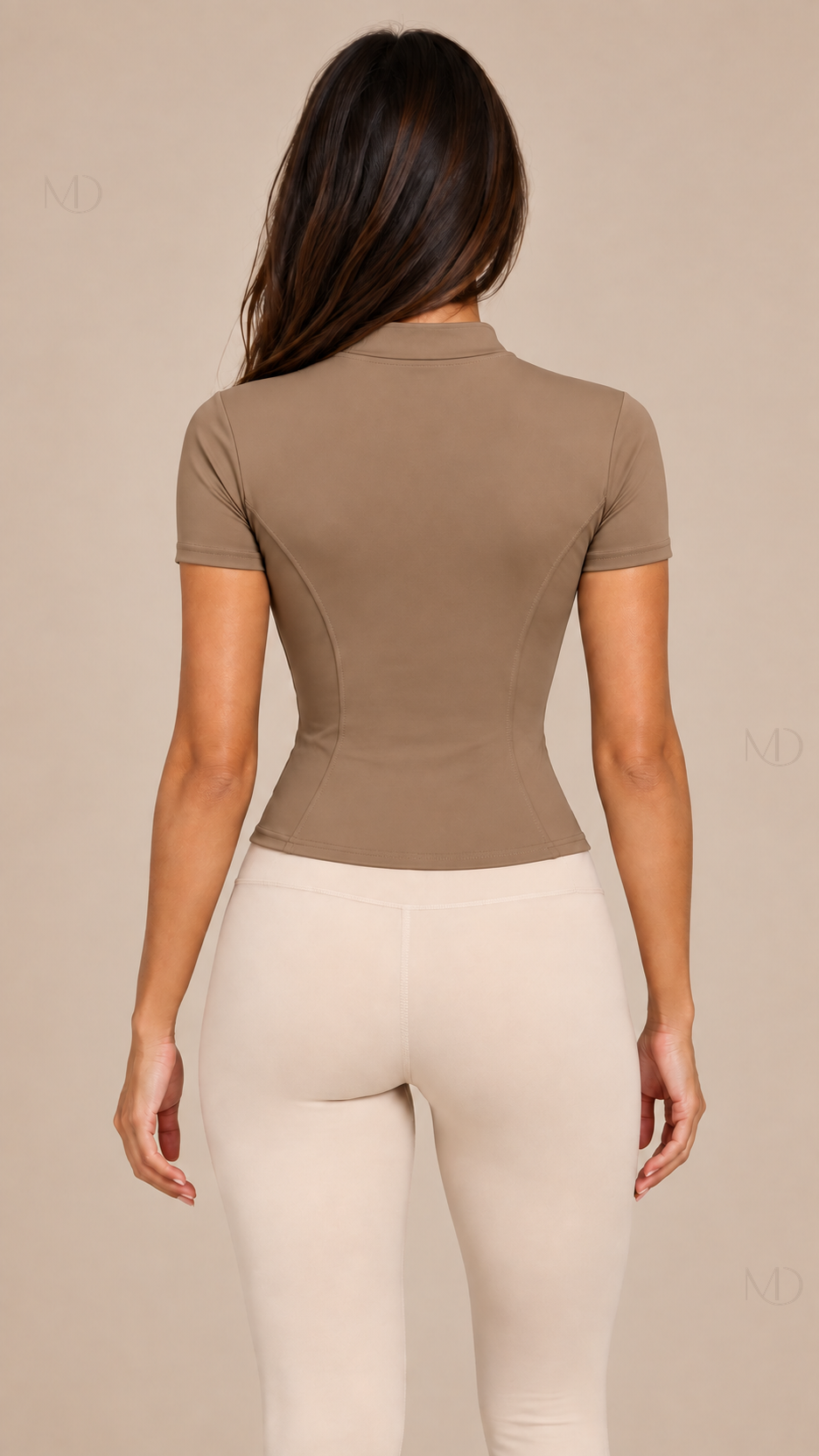 Nova Zip-Up Yoga Top — mocha model back