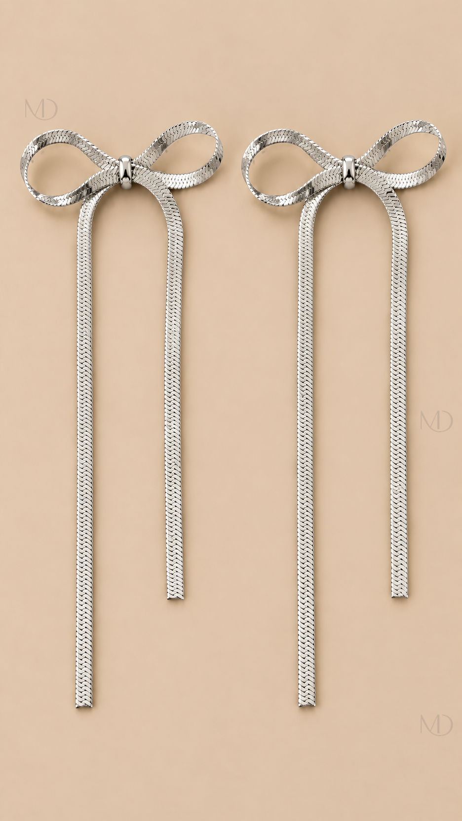 Belle Metal Bow Earrings — silver tassel product only