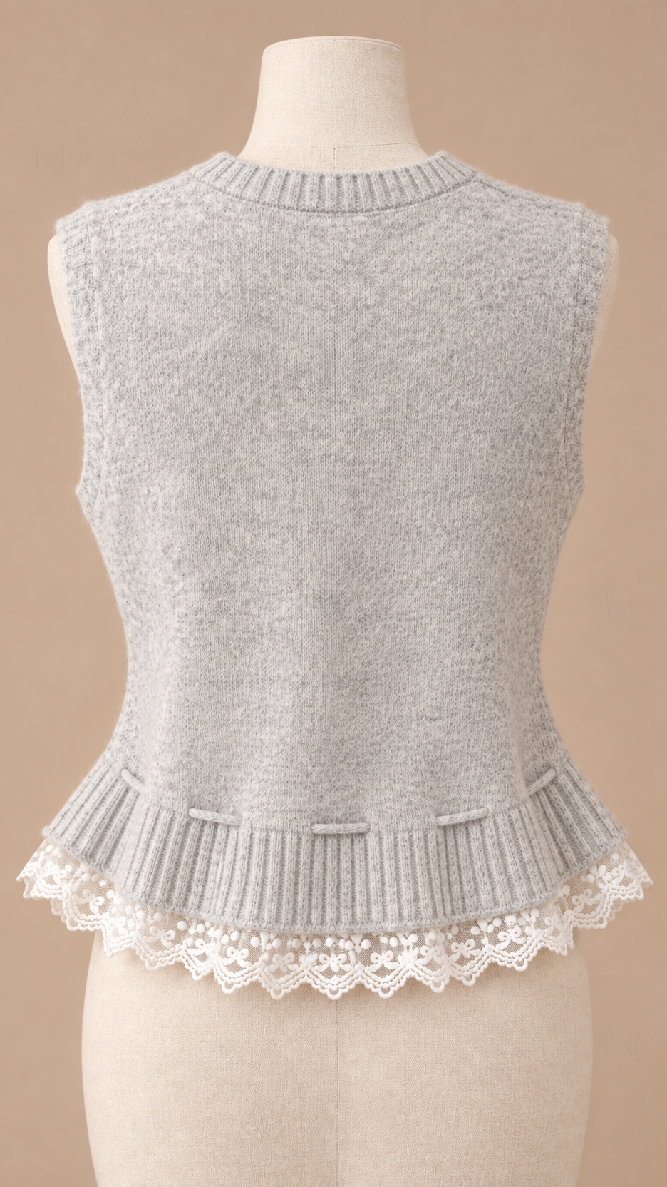 Elise Lace-Hem Knit Vest — light gray mannequin back