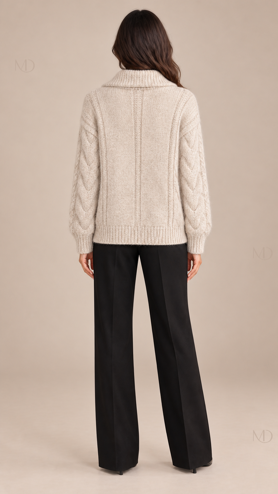 Sienna Cable Knit Zip Jacket — apricot model back