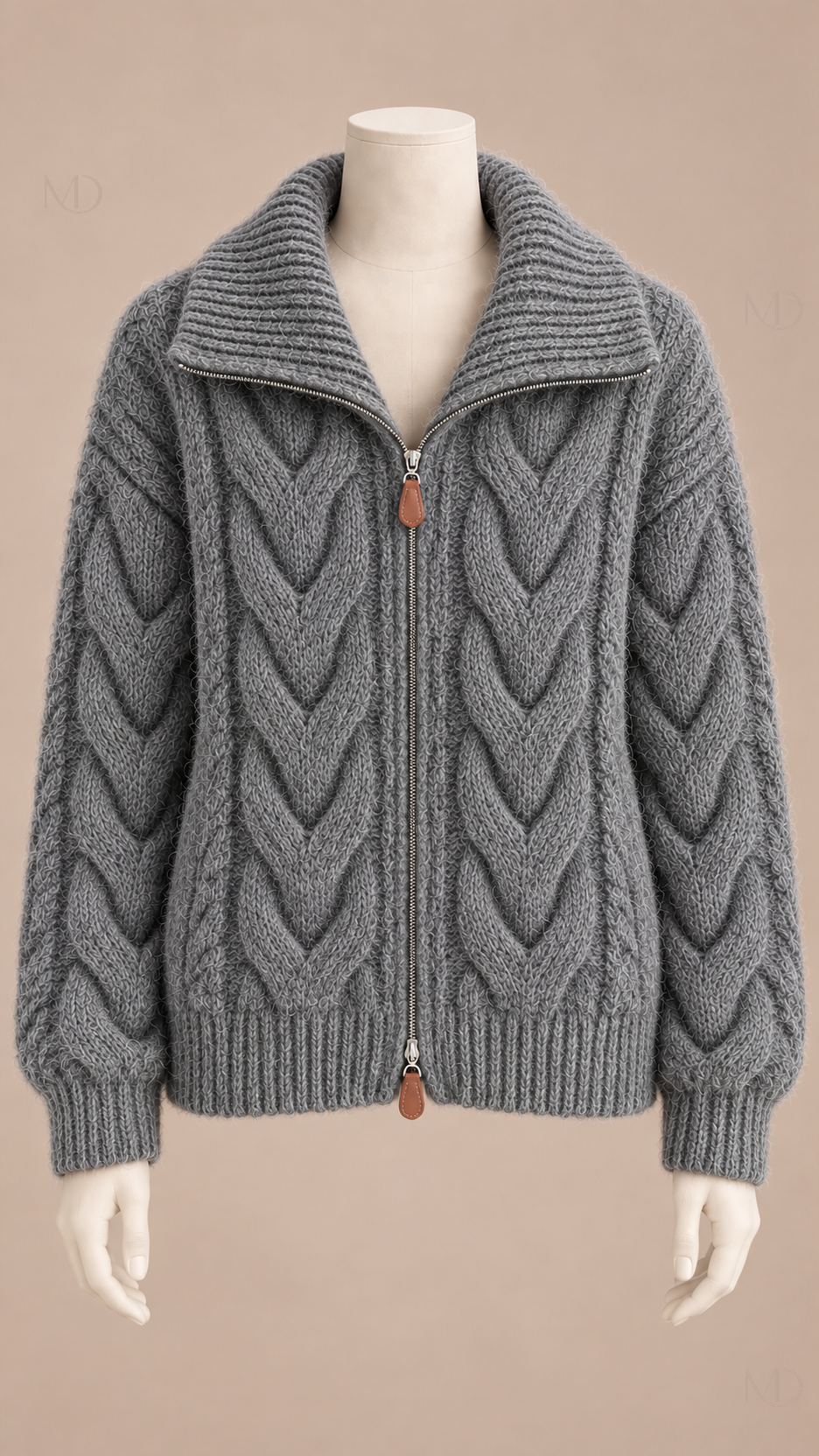 Sienna Cable Knit Zip Jacket — gray mannequin front