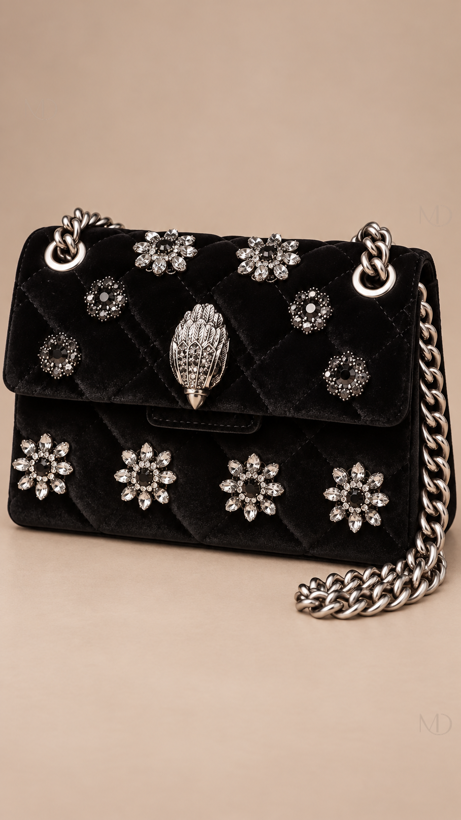 Aurelie Jeweled Velvet Chain Bag — black product only