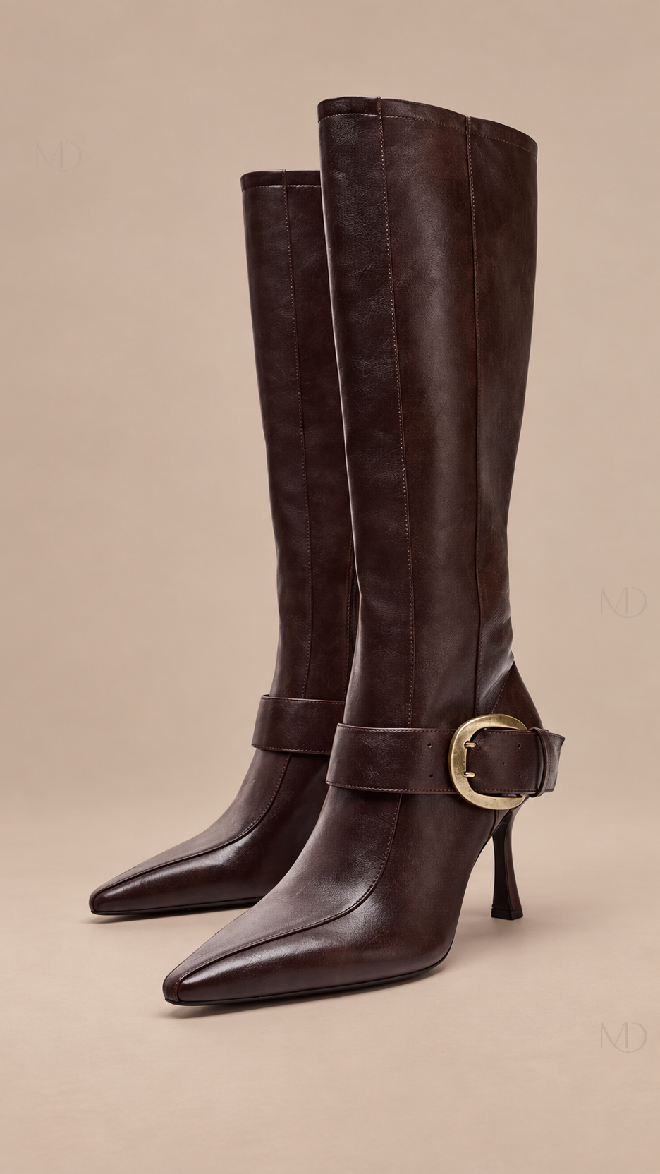 Sienna Buckle Knee Boots — brown velvet lined product only