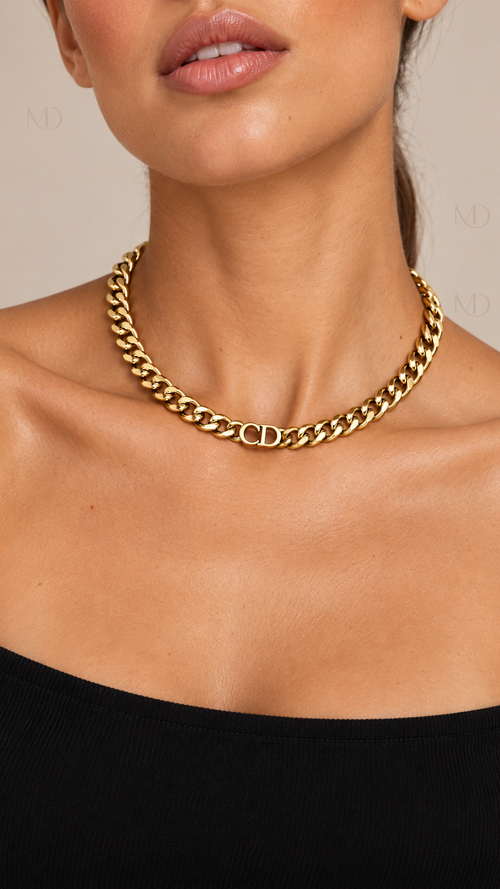 Celine Chunky Chain Necklace — gold model closeup