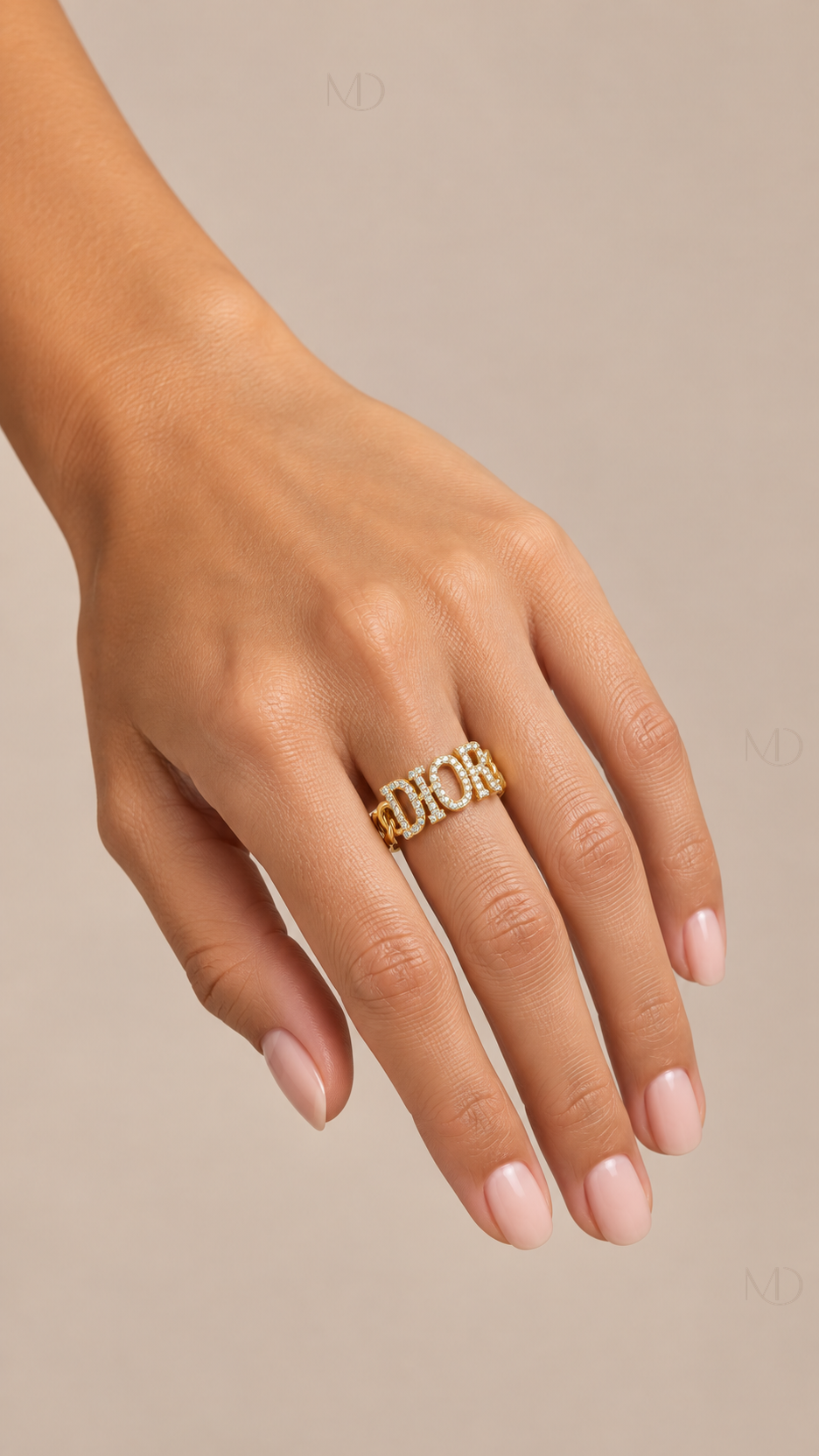 Dana Pave Letter Ring — gold model closeup
