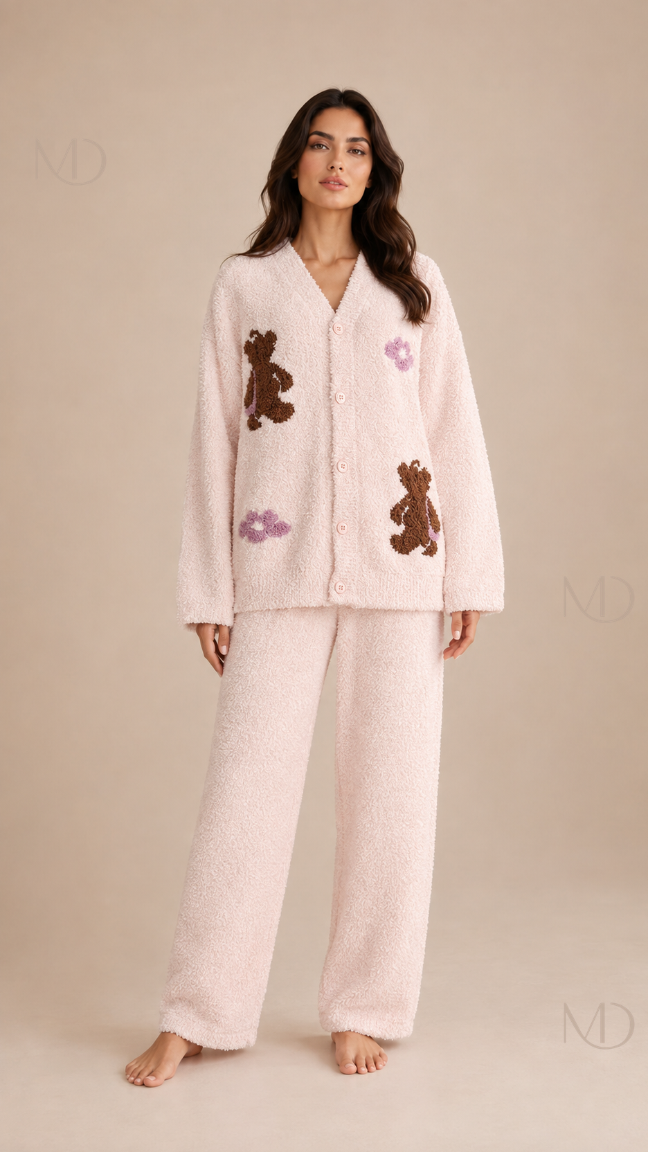 Bijou Teddy Pajama Set — soft pink 01 model