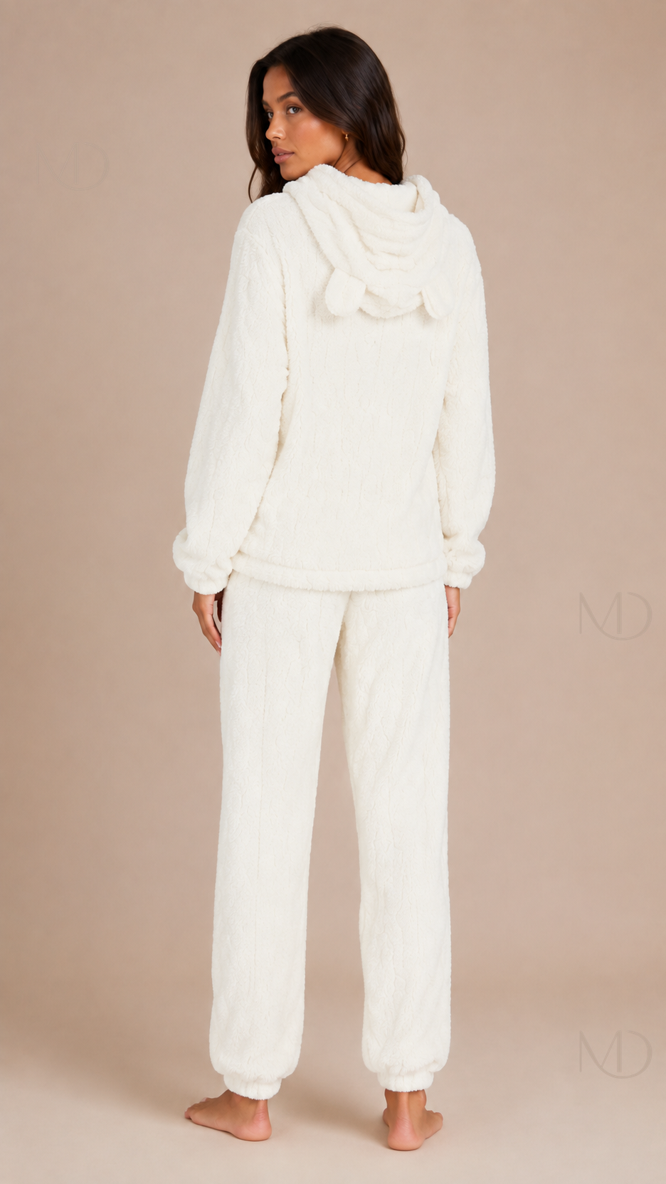 Bijou Heart Hooded Pyjamas — white bear — back model view