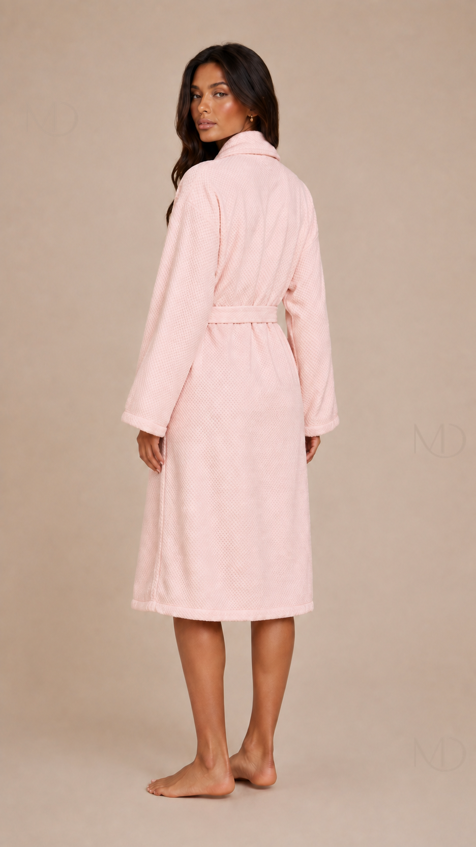 Noelle Waffle Bath Robe — pink — back model view