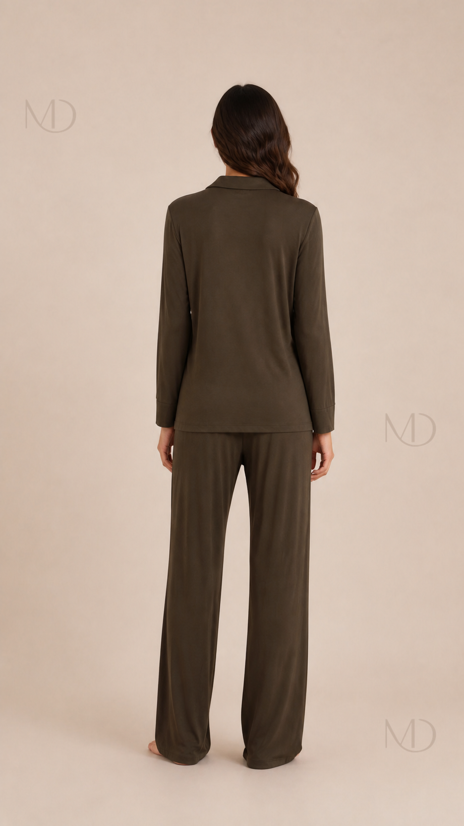 Noor Modal Pajama Set in Brown — back view