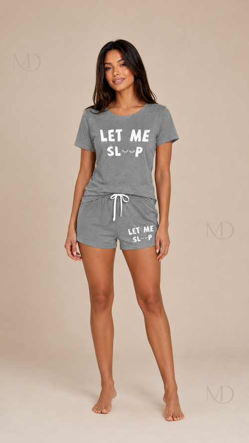 Let Me Sleep Pajama Set — Gray, front model view
