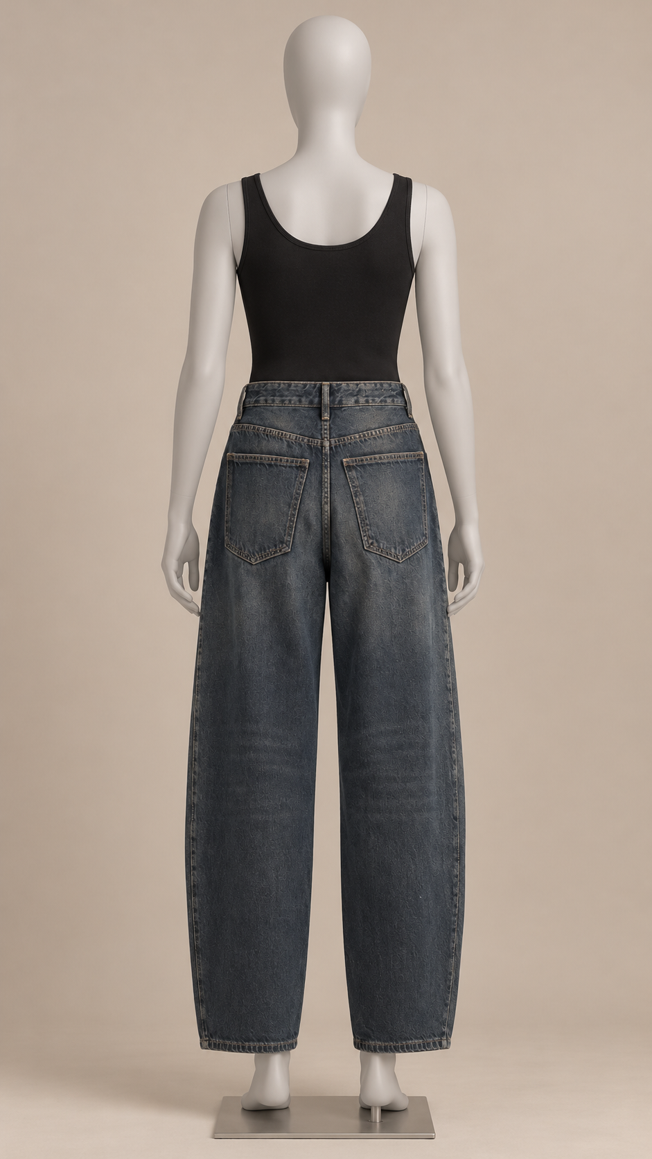 Henrike Whiskered Barrel Jeans — Midnight blue mannequin back
