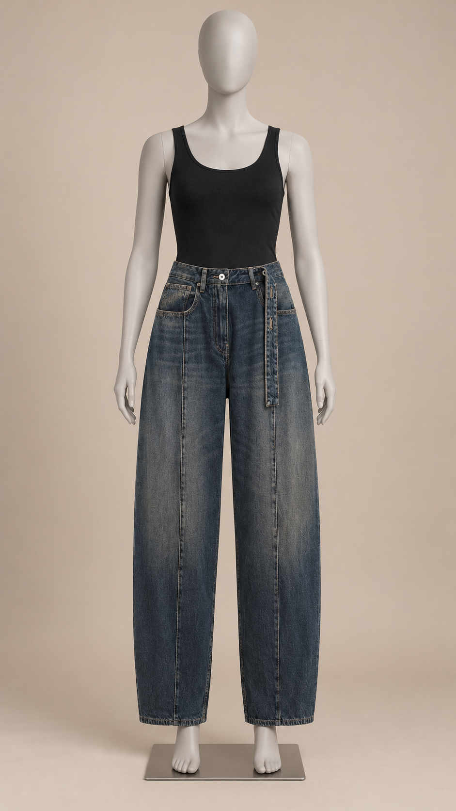 Henrike Whiskered Barrel Jeans — Midnight blue mannequin front
