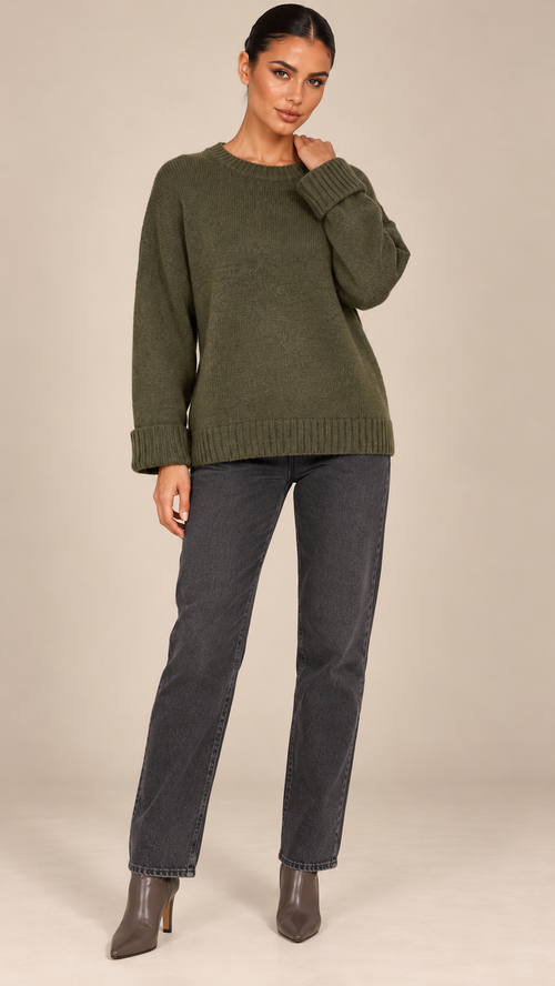 Odessa Crewneck Sweater — Military Green model front